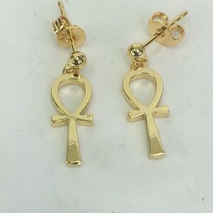 Sterling Forever Ankh Stud Drop Earrings Gold Plated